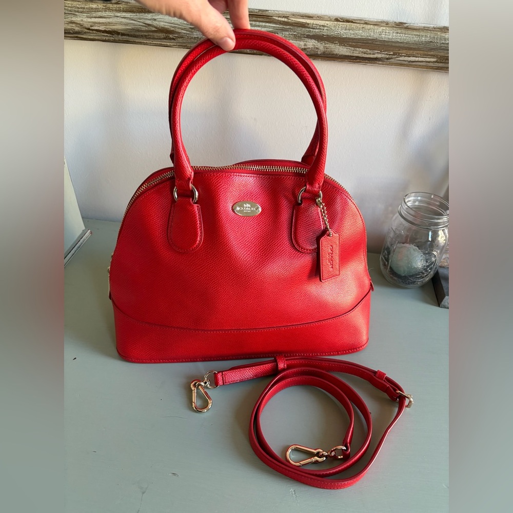 Coach Poppy Red Crossgrain Cora Dome Satchel Crossbody Handbag